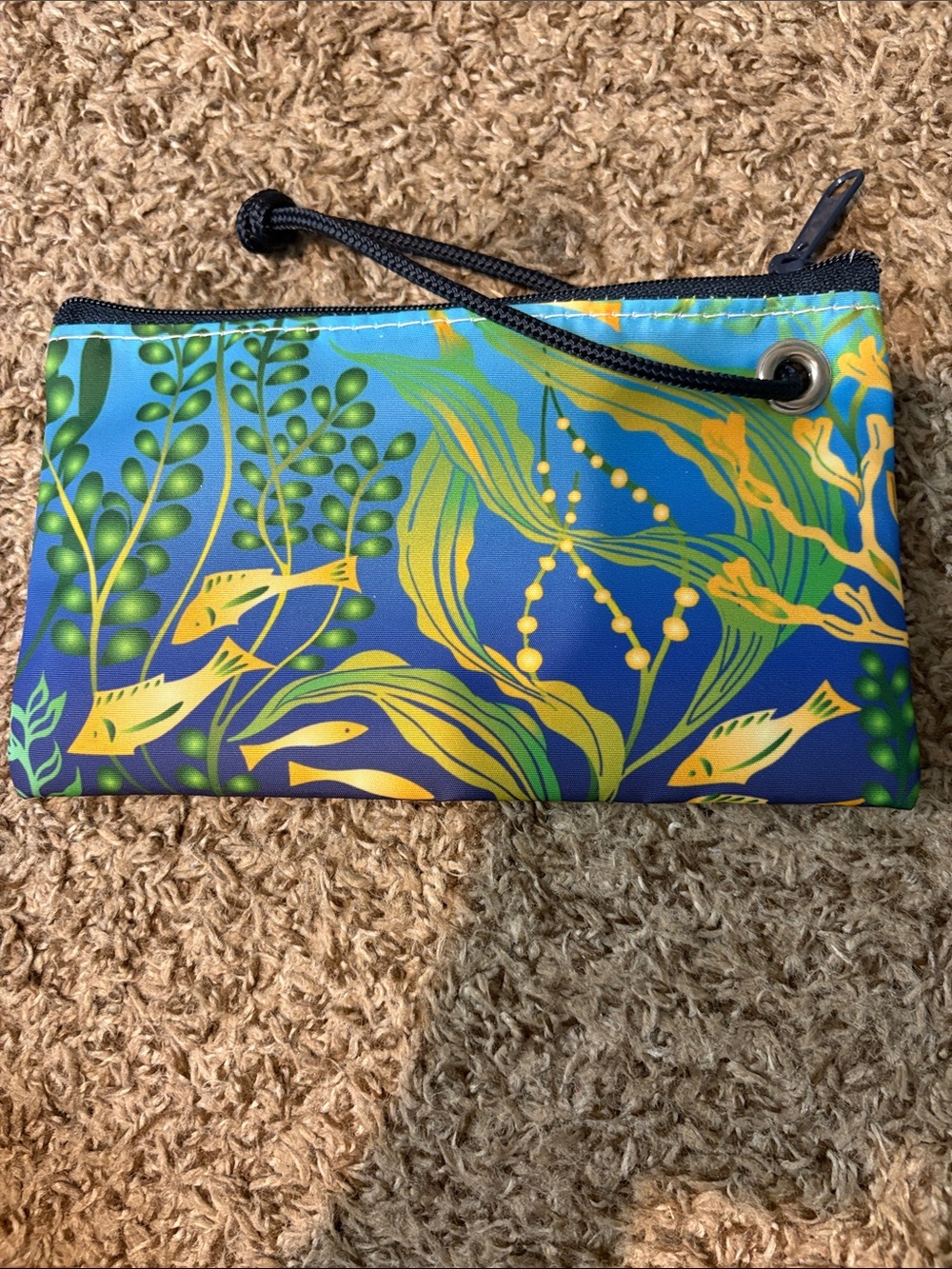 Sea Bag Blue & Yellow Tropical Print Wristlet